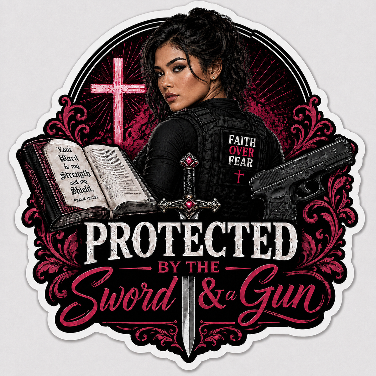 Protected By The Sword & A Gun Sticker