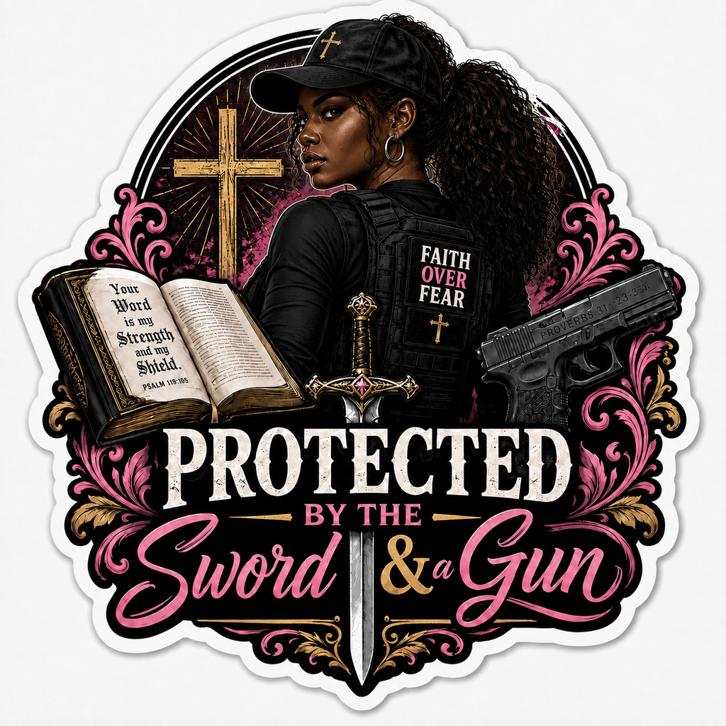 Protected By The Sword & A Gun Sticker